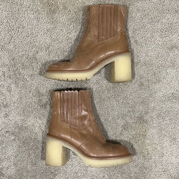 Free People James Chelsea Tan Leather Boot, Lugg Platform Sole Zip 40/10 Boho - Picture 6 of 9